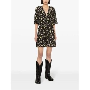 Zadig & Voltaire Rozom Soft Crinkle Roses Minidress Size M Black $1100